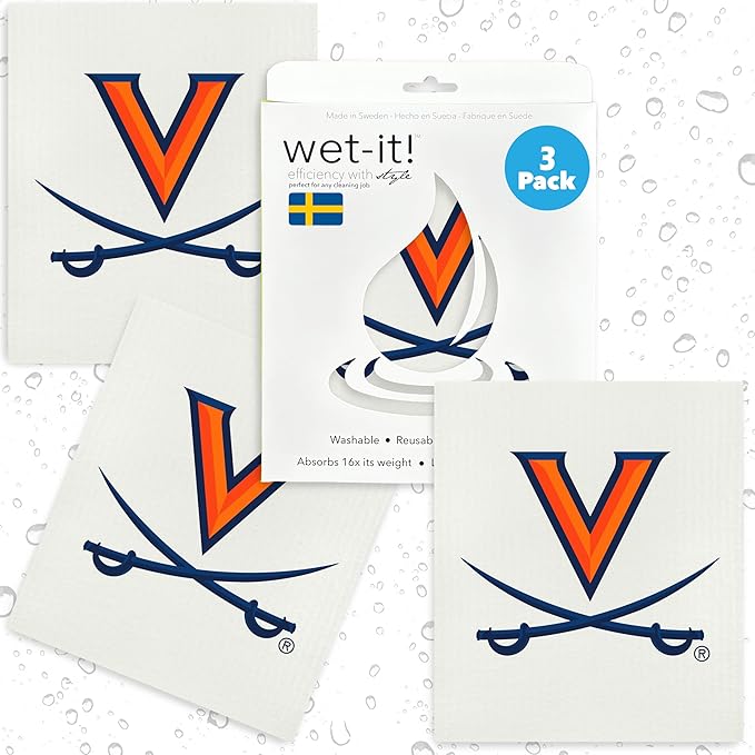 University of Virginia- 3 Pack Swedish Dishcloths- Reusable Kitchen Towels for Dishwashing and Home Cleaning- Eco-Friendly Alternative to Paper Towels- Machine Washable and Dryer Safe