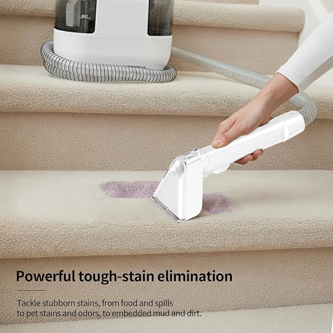 Multi-Purpose Portable Carpet Cleaner Machine, 18Kpa Suction Carpet Shampooer, Dual Tank Handheld Upholstery Cleaner for Couch, Car Seat, Rug, Mattress, 2 Cleaning Heads & Long Cord