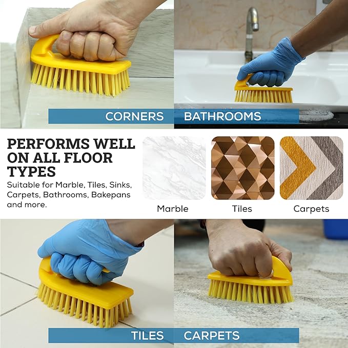 KLEEN HANDLER Iron Handle Scrub Brush for Household & Commercial Cleaning for Shower, Bathroom, Sink, Kitchen, Bathtub, Floor Scrubbing, 1 Pc - Yellow