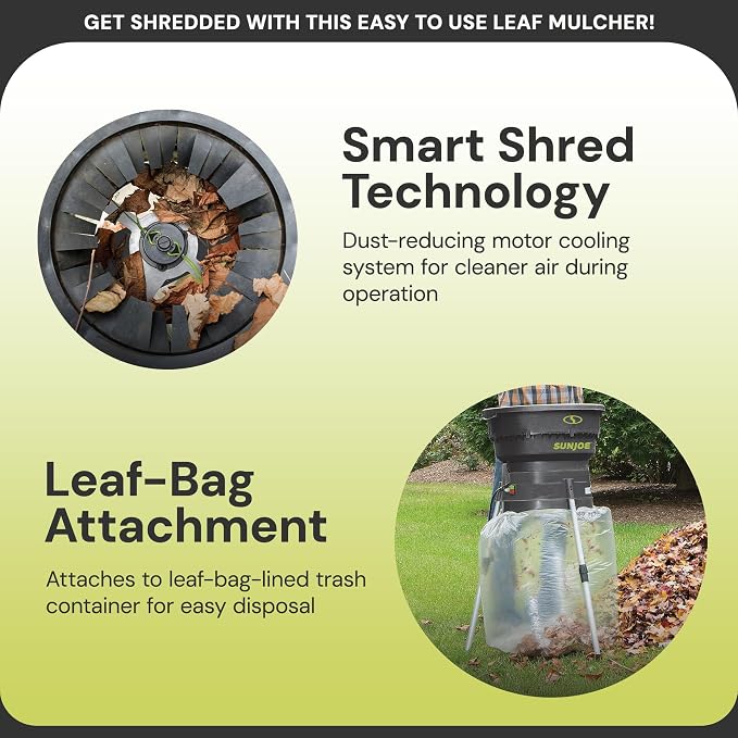 Sun Joe Corded Leaf Mulcher Shredder with Adjustable Control Dial, 8,000 RPM, 13-Amp Motor - Portable Electric Mulching and Shredding Machine for Lawn Care, SDJ616