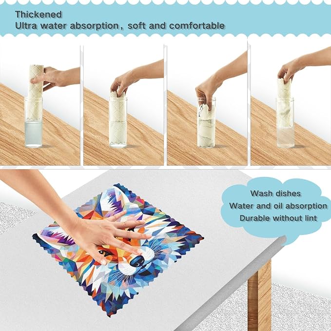 Fox Geometric Kitchen Towels Dish Cloths Set of 6 Microfiber Cleaning Cloths for Cars Super Absorbent Machine