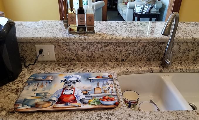 Caroline's Treasures DAC6321DDM Schnauzer The Chef Dish Drying Mat Absorbent Dish Drying Mat Pad for Kitchen Counter Dish Drainer Mat for Countertop, 14 x 21", Multicolor