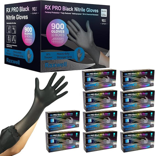 Raxwell Disposable Nitrile Gloves - Latex-Free Design - Puncture-Resistant Medical Gloves - Textured Grip for Food Prep