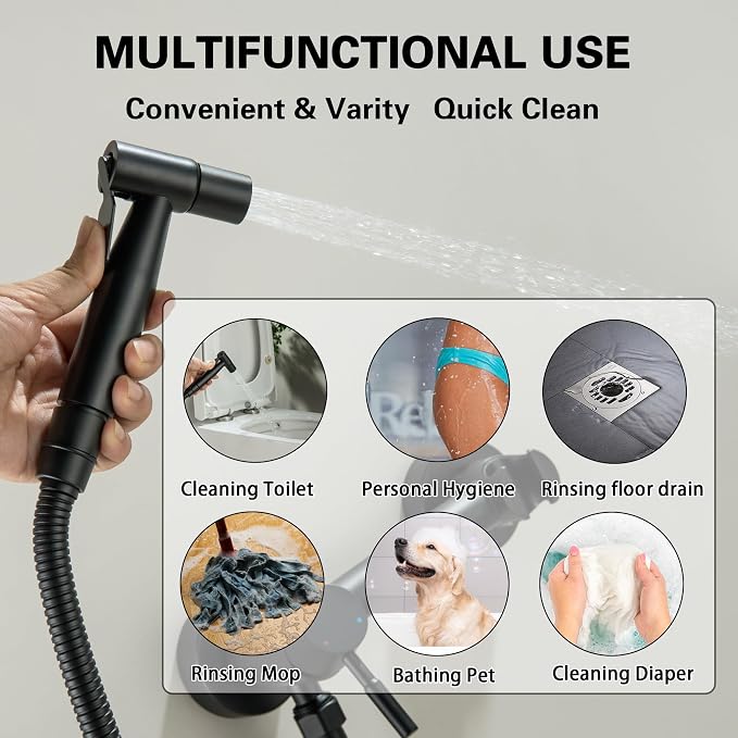 Handheld Bidet Sprayer for Toilet with Hot and Cold Water, Matte Black Stainless Steel Warm Water Round Bidet Spray Attachment Set