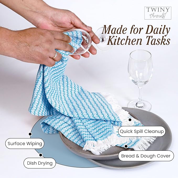 TWINY threads Chevron Weave Kitchen Towel Multi Color Set, Premium 100% Cotton Kitchen Linen, Absorbent, Quick Drying, Machine Washable, Multi Purpose Towel for Drying Dishes, Set of 4, 16"x26"