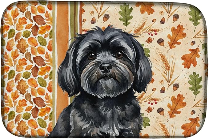 Caroline's Treasures Black Lhasa Apso Heirloom Fall Dish Drying Mat Absorbent Dish Drying Mat Pad for Kitchen Counter Dish Drainer Mat for Countertop, 14 x 21", Multicolor