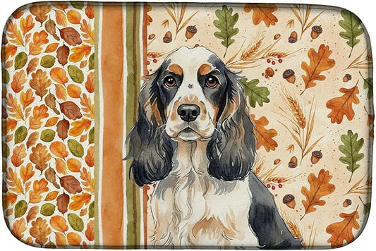 Caroline's Treasures Parti Cocker Spaniel Heirloom Fall Dish Drying Mat Absorbent Dish Drying Mat Pad for Kitchen Counter Dish Drainer Mat for Countertop, 14 x 21", Multicolor