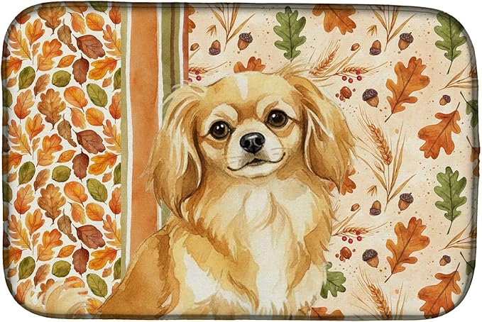 Caroline's Treasures Gold Tibetan Spaniel Heirloom Fall Dish Drying Mat Absorbent Dish Drying Mat Pad for Kitchen Counter Dish Drainer Mat for Countertop, 14 x 21", Multicolor