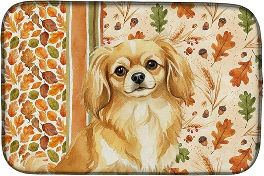 Caroline's Treasures Gold Tibetan Spaniel Heirloom Fall Dish Drying Mat Absorbent Dish Drying Mat Pad for Kitchen Counter Dish Drainer Mat for Countertop, 14 x 21", Multicolor