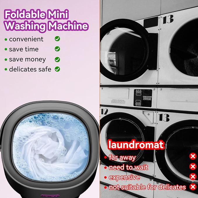 Portable Washing Machine, Folding 20L Mini Washer and Spin-Dryer, 3 Cleaning Modes Small Compact Laundry Machine of Underwear, Baby Clothes, for Apartments, Dormitories, RV, Travel, Black