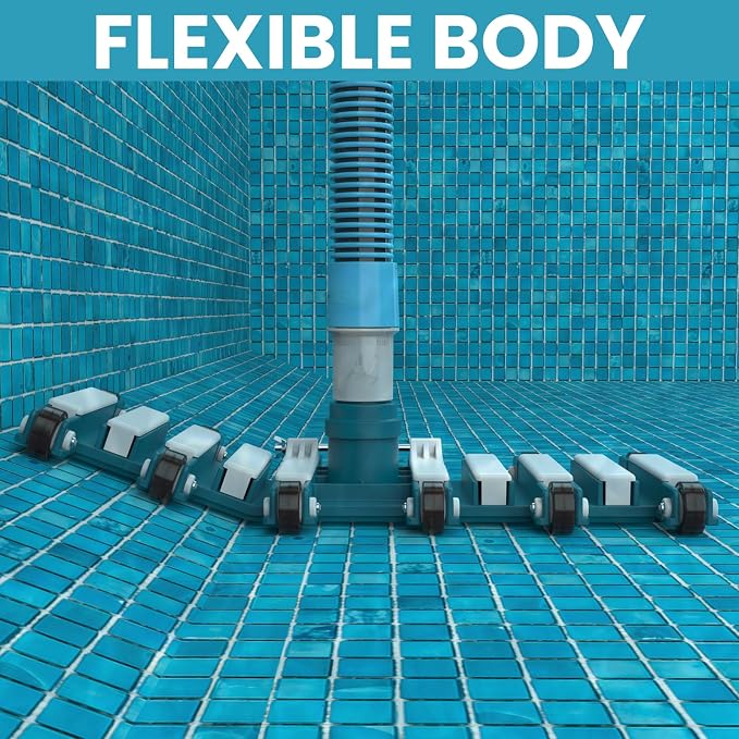 POOLWHALE 19" Professional Weighted Pool Vacuum Head with Wheels, Extra-Wide, Swivel Hose 1-1/2 or 2’’, Flexible Swivel Direction-Control Handle for Swimming Pools - Deep Cleaning on All Surfaces