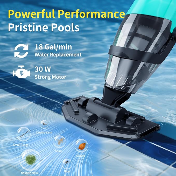 Cordless Rechargeable Pool Vacuum for Above & In-Ground Pools – 18GPM Suction, 90 Min Runtime, Fast 3H Charge, 69" Detachable Pole – Deep Clean for Spa, Hot Tub, Sand, Leaves, Debris （Green）
