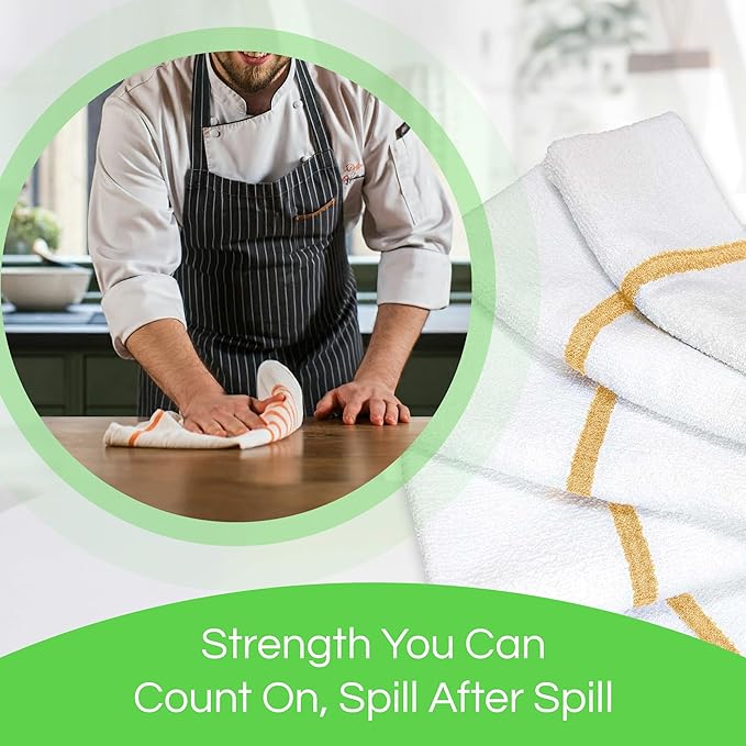 Towels N More 24-Pk 16x19 30 Oz. Absorbent Cotton Kitchen Bar Mop Towels | Reusable Kitchen Cleaning Towels for Chef, Cook, Home, Restaurant & Bar. Highly Absorbent, Multi-Purpose Cotton Towels