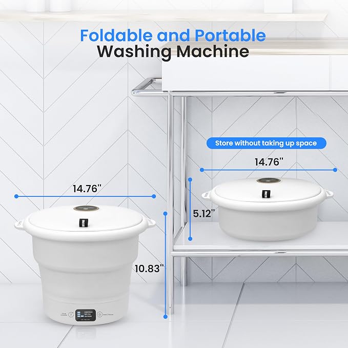 SereneLife Portable Mini Washing Machine, Foldable Bucket Washer with Handle and Lid, Lightweight Compact Travel Washer for Clothes, Ideal for Camping, RVs, Dorms, Apartments, and Travel Use