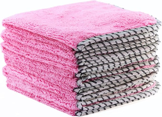 All-Purpose Microfiber Towels (6 Pack) – Flipside 420 GSM, 16x16, 70/30 Blend, Long/Short Pile, Scratch-Free for Auto Car Detailing (Pink)