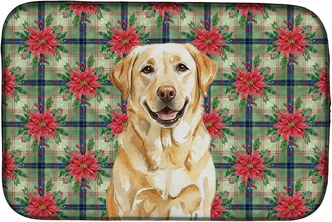 Caroline's Treasures Yellow Labrador Retriever Christmas PoinsettIas Dish Drying Mat Absorbent Dish Drying Mat Pad for Kitchen Counter Dish Drainer Mat for Countertop, 14 x 21", Multicolor