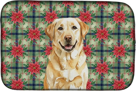 Caroline's Treasures Yellow Labrador Retriever Christmas PoinsettIas Dish Drying Mat Absorbent Dish Drying Mat Pad for Kitchen Counter Dish Drainer Mat for Countertop, 14 x 21", Multicolor