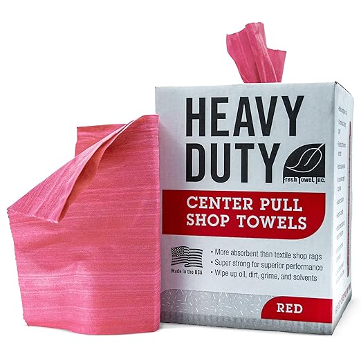 Fresh Towel Heavy Duty Center Pull Shop Towel Rags for Cleaning- (1 Box of 160 Sheets) Disposable Cleaning Towels - 9 x 12 inches - FT800 (Red)
