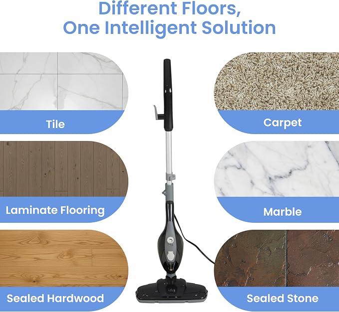 Simple Deluxe 10-in-1 Steam Mop, 1550W Detachable Handheld Steam Cleaner with 16FT Cord & 2 Pads, Multi-Surface Floor Steamer for Hardwood, Tile, Carpet, Windows, Grey