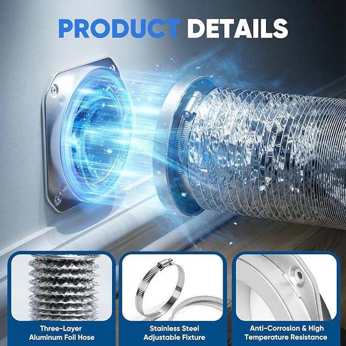 Magnetic Dryer Vent Coupler Kit, 4-Inch Quick-Connect Hose & Wall Plate, Strong Magnetic Connector for Easy On/Off, Airtight Seal, Heat-Resistant Aluminum Hose with Stainless Clamps, Screws & Anchors