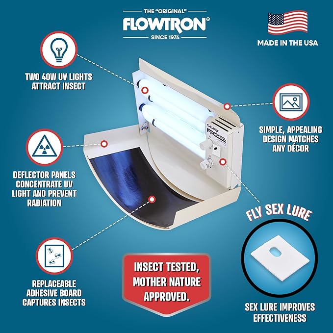 Flowtron Fly Trap Indoor Wall Sconce | Electric Insect Killer for Flies & Gnats with Dual Lure Method 80W UV Light & Pheromone Attractant | Sticky Strips, 1200 Sq Ft for House & Kitchen