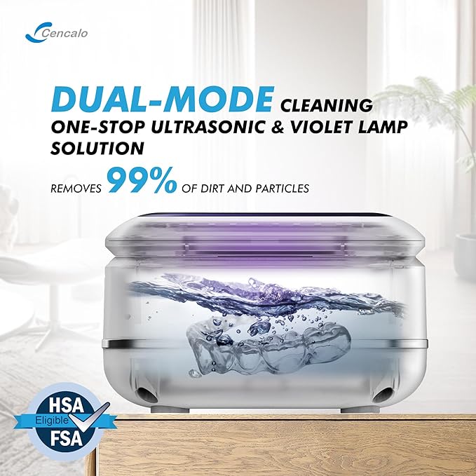 FSA HSA Eligible | 2-in-1 Ultrasonic & U-V Dental Cleaner, 42kHz Deep Cleaning Machine with Digital Timer, 180ml Pod for Retainers, Aligners, Mouth Guards | Viewing Port