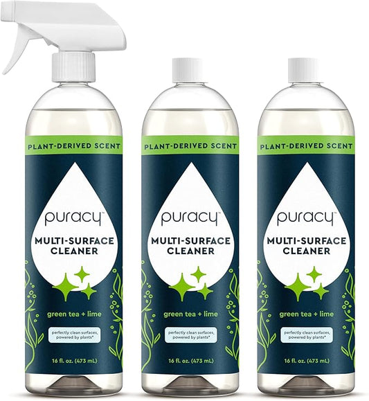 Puracy All Purpose Cleaner Spray – Plant-Powered Multi-Surface Cleaner - Surface Cleaner Solution As Seen on TikTok (Green Tea & Lime, 16 fl oz, 3 Pack)