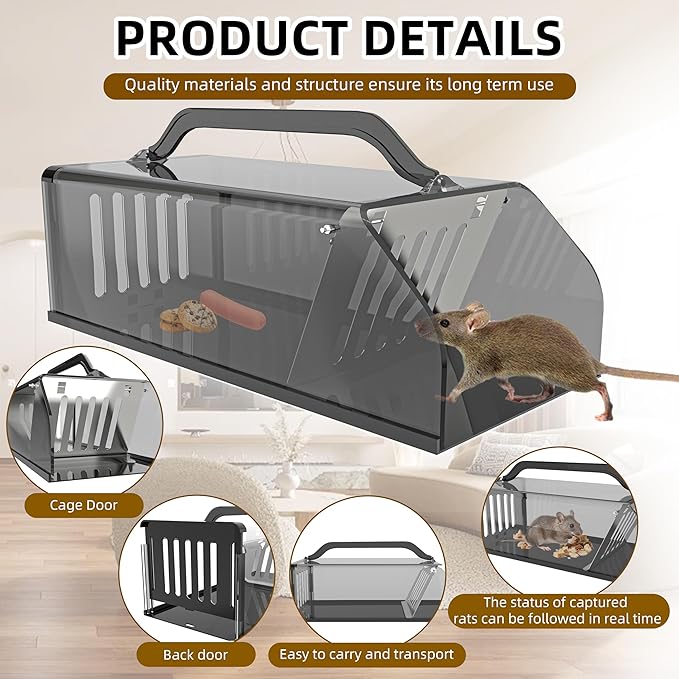 2026 Upgraded Humane Rat Trap, Live Animal Trap Outdoor & Indoor Use, Reusable Automatic Continuous Mouse Traps Cage Small Rodent Trap for Mice, Rats, Chipmunks, Voles, Easy Catch & Release