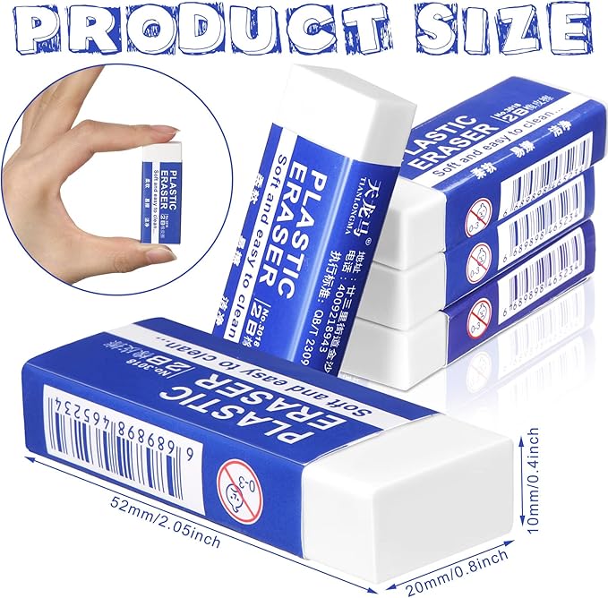 Yahenda 150 Pieces White Erasers Bulk Large Rubber Block Pencil Erasers for Drawing, Students, Teachers, Home, Office, Art Class, and More