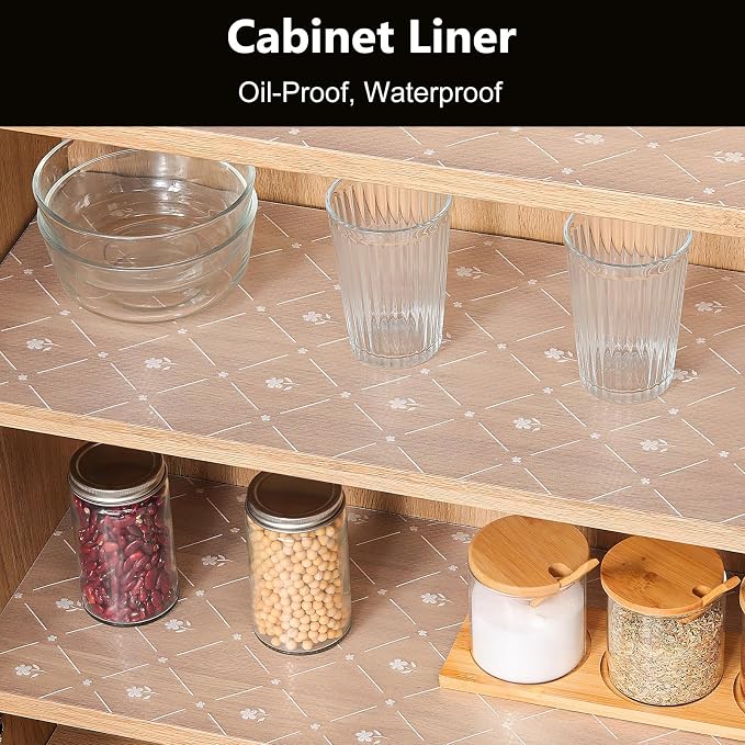 INNOLITES Kitchen Cabinet Shelf Liner, Non-Adhesive Refrigerator & Drawer Liner, Waterproof EVA with Floral, Easy to Clean & BPA-Free (White Daisy, 17.5" x 197")