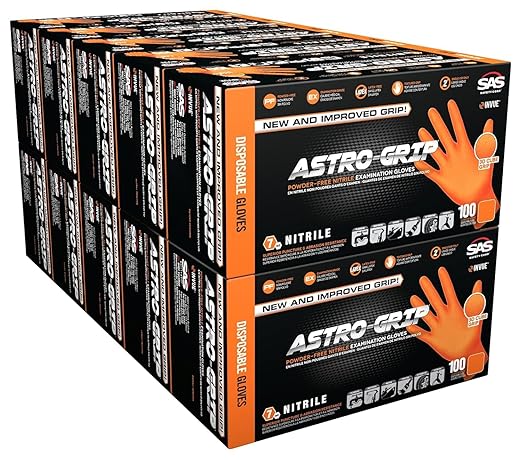 SAS Safety 66575 Nitrile Astro Grip Powder-Free Disposable Glove, XX-Large (Pack of 1000), Orange