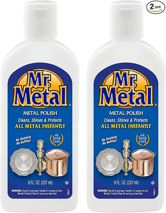 Mr. Metal Metal Polish Liquid All Metal Multipurpose Cleaner, Non-Abrasive, Sterling Silver Cleaner, Brass and Stainless Steel Cleaner, Grime and Tarnish Remover, Chrome Silver Polish, 8Oz. - 2 pack