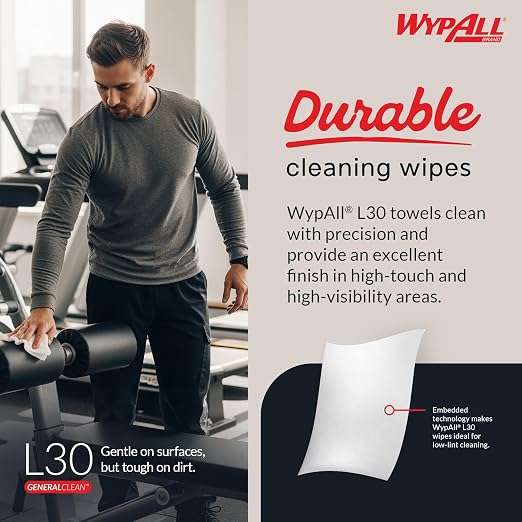 WypAll GeneralClean L30 Cloths Heavy Duty Cleaning Wipes (05820), Center-Pull, Strong and Soft Bulk Paper Wipers, White (300 Sheets/Roll, 2 Rolls, 600 Sheet Total)