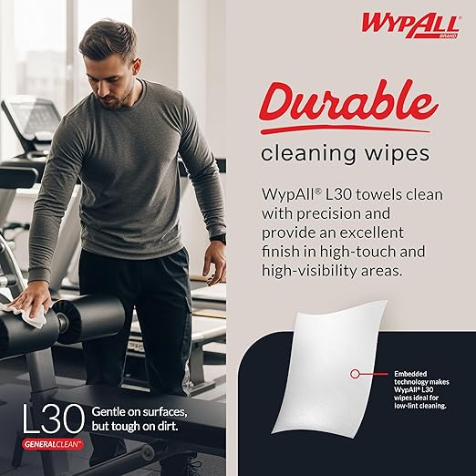 WypAll GeneralClean L30 Cloths Heavy Duty Cleaning Wipes (05816), Pop-Up Box, Strong and Soft Bulk Paper Wipers, White (6 Packs of 120 Sheets, 720 Sheet Total)