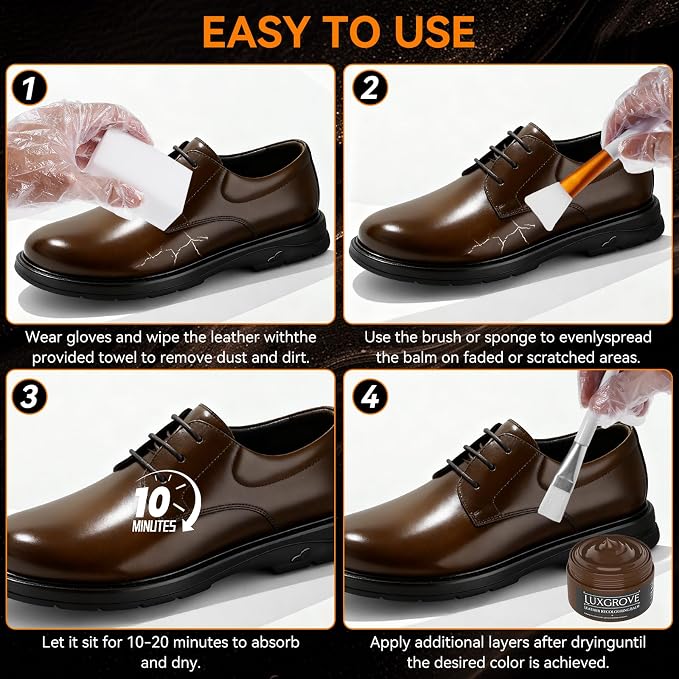 LUXGROVE® Dark Brown Leather Recoloring Balm, Leather Repair kit for Vinyl Furniture, Leathers Dye Paint for Faded & Scratched Leathers Couches, Car Seats, Shoes, Bag, Chair (50ml)