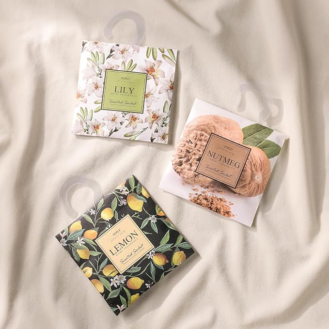 12 Pack Nutmeg Scented Sachets, Long-Lasting Fresh Scent, Air Freshener for Closet & Drawers, Hanging Deodorizer for Home