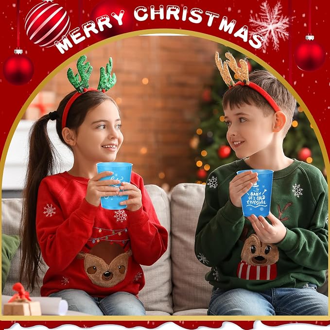 Ziliny 60 Pcs Winter Plastic Cups Reusable Winter Snowflake Coffee Cups Tumblers Snow Holiday for Hot Cold Drinks Chocolate Beer Party New Year Holiday Supplies(16 oz)