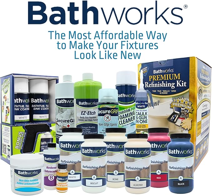 Bathworks Quick-Dry Essentials Roll-On Refinishing Kit - 22 fl oz, High Gloss Bone, Durable Acrylic Resin Coating with Non-Slip Additive - Fast 12-Hour Drying DIY System for Bathtubs, Tile, Sinks, & Showers (Paint Materials Only)