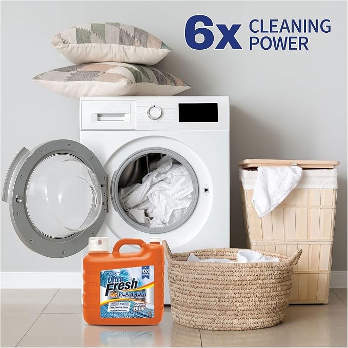 Ultra Fresh 2 x 2.5 Gallon Liquid Laundry Detergent Washing Soap for All Machine Types, 6X Platinum, Up to 640 Loads, Original Blue
