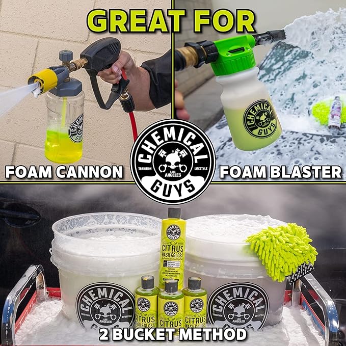 Chemical Guys CWS_101BK Car Wash Detailing Bucket, Mitt & Accessories Bundle (6 Items) Featuring Maxi-Suds II Foaming Car Wash Soap, 128 oz (1 Gal), Cherry Scent - Works on Cars, Trucks, SUVs, & More