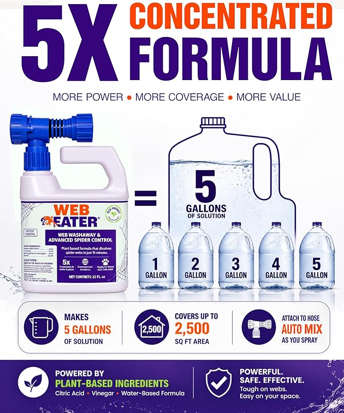 ™ Advanced Outdoor Spider Web Dissolver & Spider Repellent — 32 oz Concentrated Formula with Sprayer — Pet Friendly Long-Lasting Spider Control Up to 6 Months