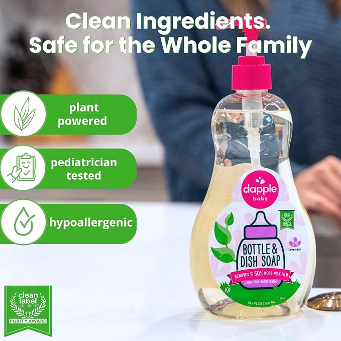 Dapple Baby Lavender Bottle & Dish Soap - 16.9 fl oz - Plant-Powered Cleaner for Baby Bottles, Pump Parts, and Sippy Cups