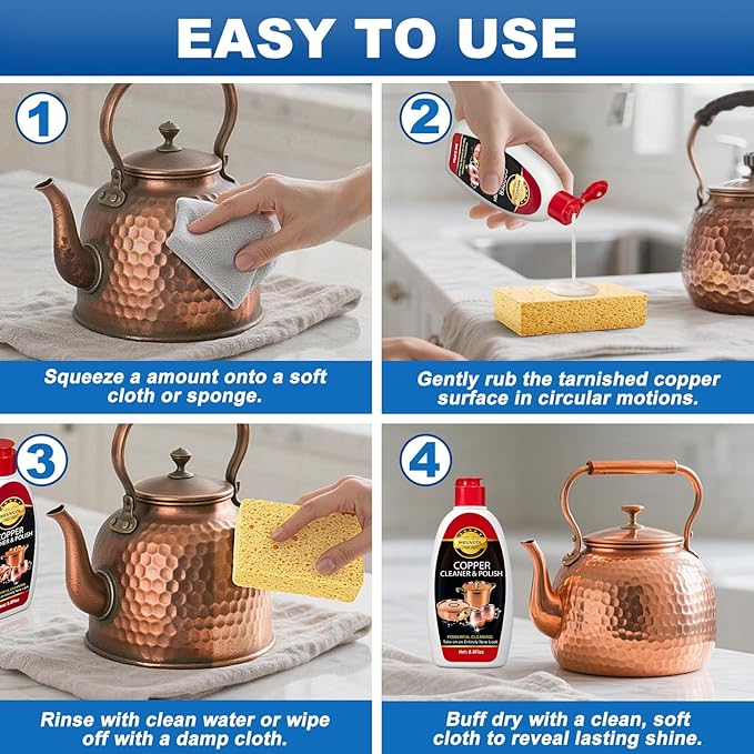 Meuvcol Copper & Brass Cleaner and Polish – 17.6 Oz Gentle Copper Polishing Cream for Pots, Pans, Sinks, Cups, Antiques – Restores Shine, Gentle Removes Tarnish & Stains – Non-Scratch, Easy to Use