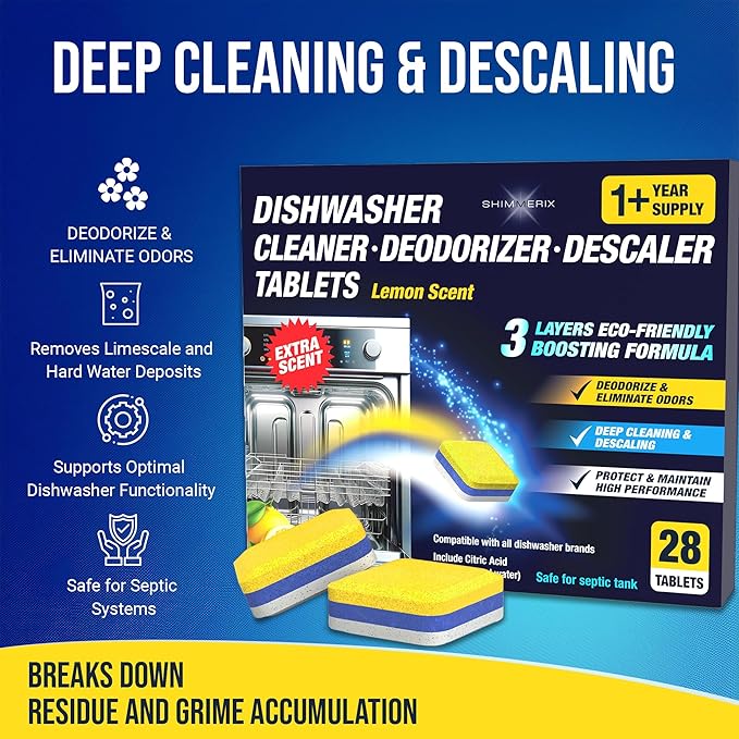 Washing Machine Cleaner Tablets Top Load 28 Pack & Dishwasher Cleaner Deodorizer Descaler Tablets 28 Pack Bundle - 1 Plus Year Supply - Septic Safe Eco Friendly Formula