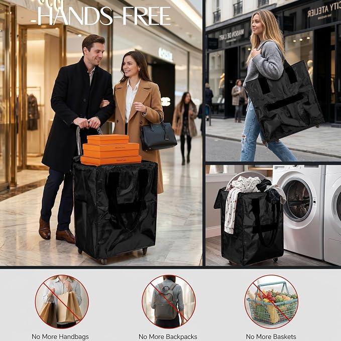 Rolling Tote Bag with Wheels Reusable Grocery Bags on Wheels for Laundry Camping Moving Waterproof
