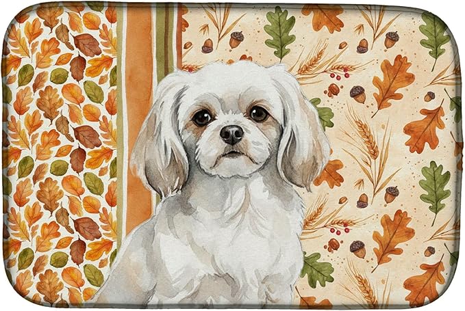 Caroline's Treasures White Tibetan Spaniel Heirloom Fall Dish Drying Mat Absorbent Dish Drying Mat Pad for Kitchen Counter Dish Drainer Mat for Countertop, 14 x 21", Multicolor