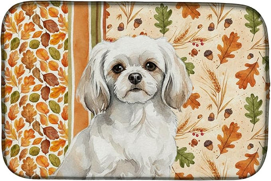 Caroline's Treasures White Tibetan Spaniel Heirloom Fall Dish Drying Mat Absorbent Dish Drying Mat Pad for Kitchen Counter Dish Drainer Mat for Countertop, 14 x 21", Multicolor