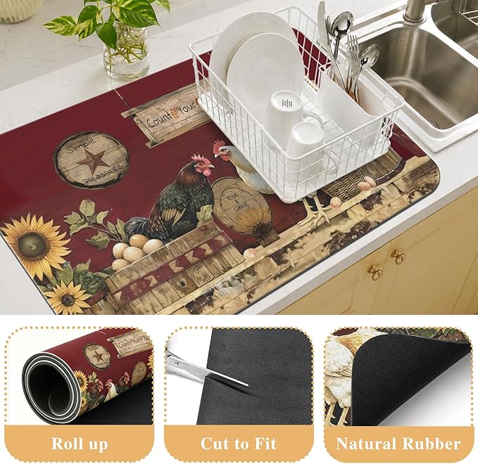 Kitchen Countertop Dish Drying Mat,Super Absorbent Coffee Bar Mat for Maker Espresso Machine, Anti-Slip Accessories for Kitchen Countertops 23x15 Inch