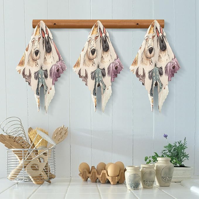 Beige Cartoon Pet Dogs Kitchen Towels Dish Cloths Set of 6 Microfiber Cleaning Cloths for Cars Super Absorbent Machine