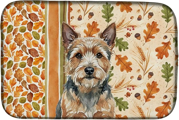 Caroline's Treasures Norwich Terrier Heirloom Fall Dish Drying Mat Absorbent Dish Drying Mat Pad for Kitchen Counter Dish Drainer Mat for Countertop, 14 x 21", Multicolor